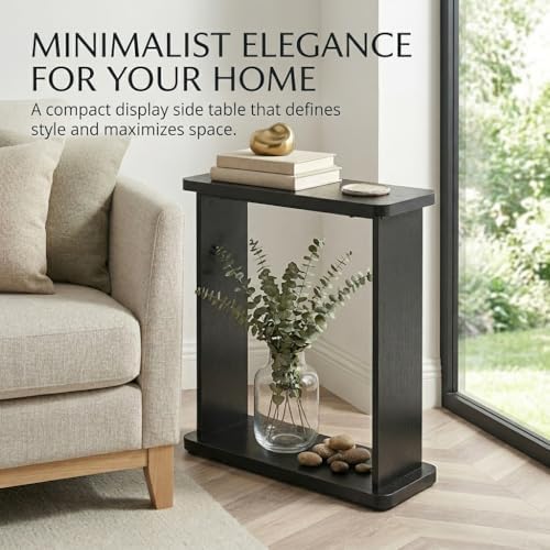 Narrow Side Table, 7.9" Slim End Table, Black