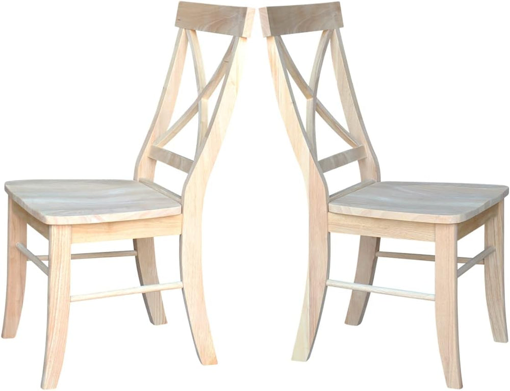 IC International Concepts Set of 2 X-Back Solid Wood Chairs, Unfinished