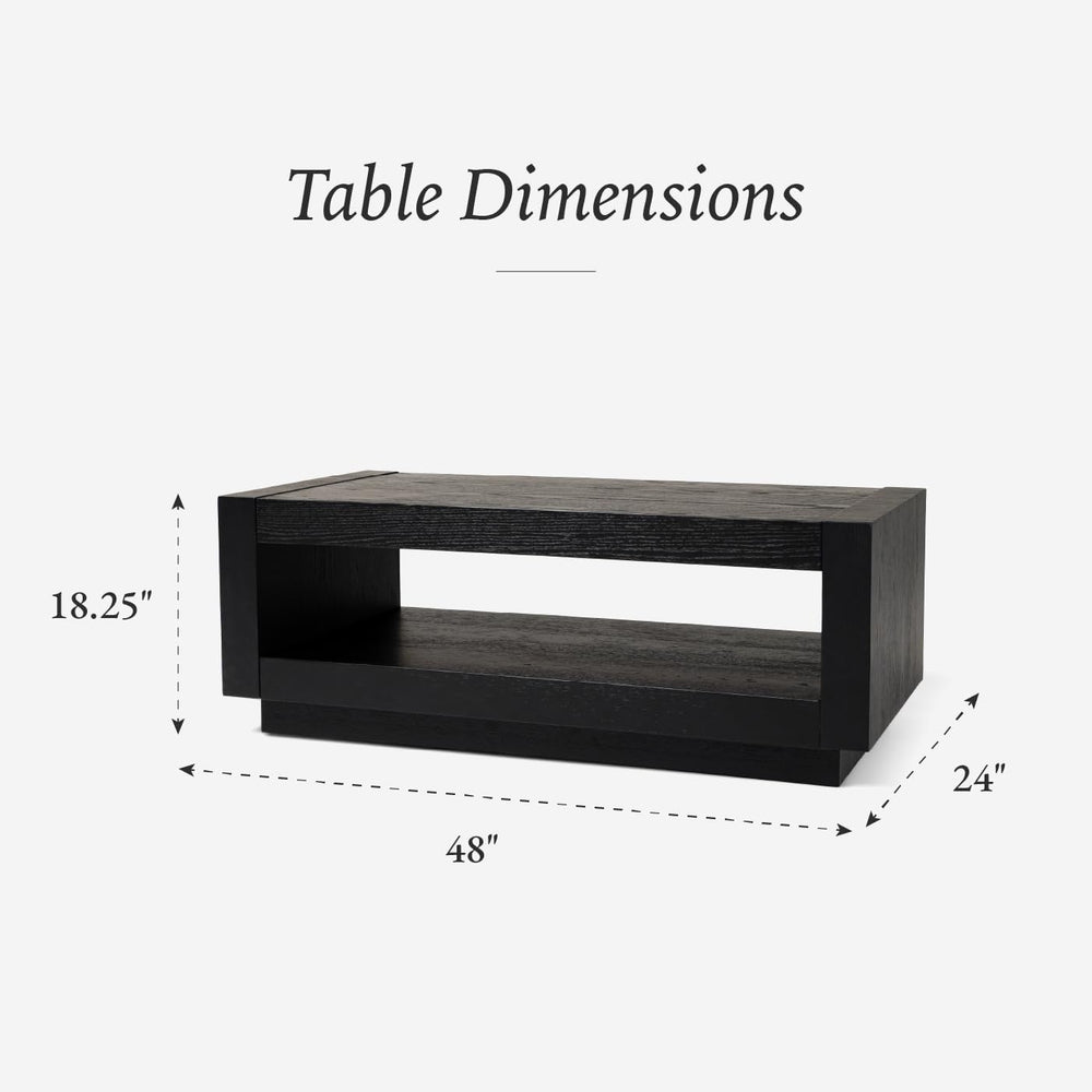 Maven Lane Artemis Coffee Table with Storage, Black Solid Wood, 18"