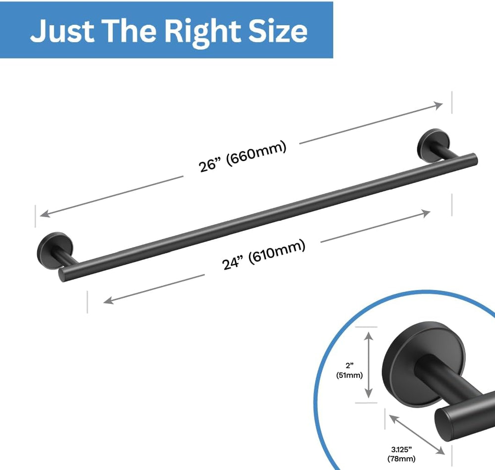 Gatco 5550MX Sky Wall Mounted Towel Bar, 24-Inch Matte Black Bathroom Towel H...
