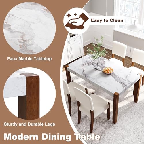 Merax Modern 5 Piece Dining Table Set for 4, Off White