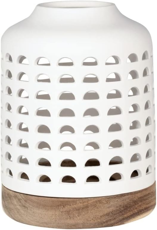 Räder Lantern with Cutouts - Porcelain & Acacia Wood - Large