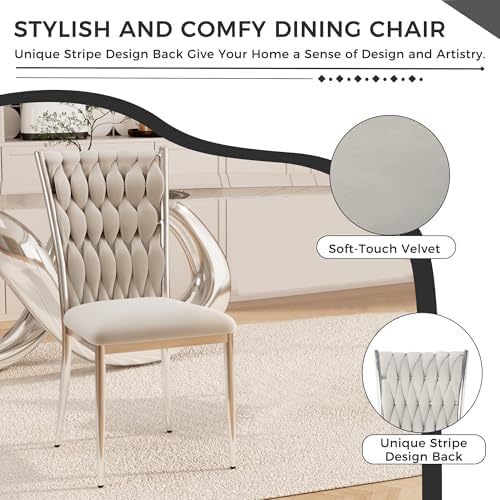 Light Grey Velvet Dining Chairs Set of 6, Modern Upholstered Kitchen Chairs