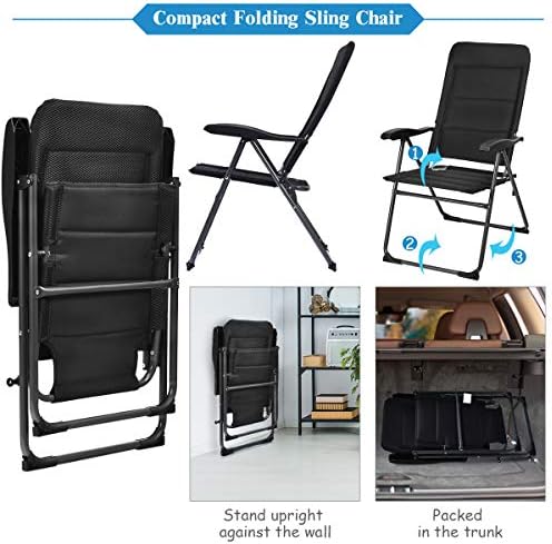 GIANTEX Set of 4 Patio Chairs, Folding Chairs with Adjustable Backrest, Outdo...