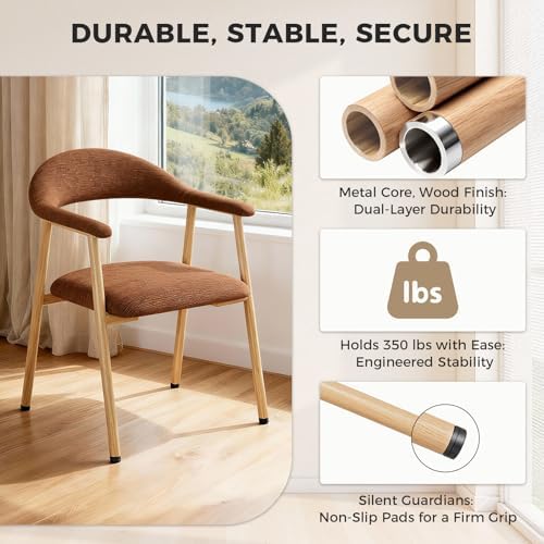 DUMOS Dining Chairs Set of 2, Linen Fabric Accent Chair with Curved Back