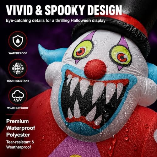 11FT Giant Halloween Inflatables Clown Ghost Outdoor Decorations, Giant Blow Ups with Build-in LED Lights, Scary Yard Garden Decoration for Halloween Party Indoor Outdoor