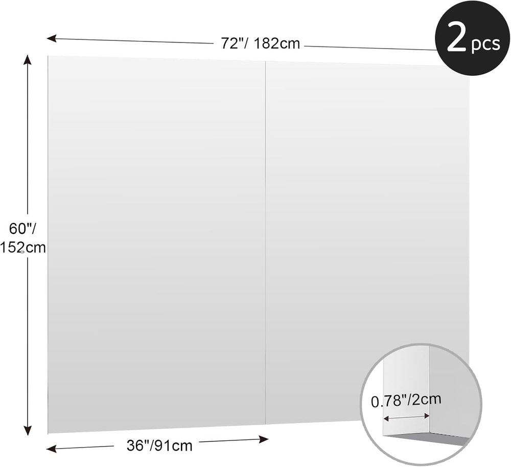 brisafe Gym Mirror, 60"x36" 2-Pack Magnetic No-Drill Wall Mirror