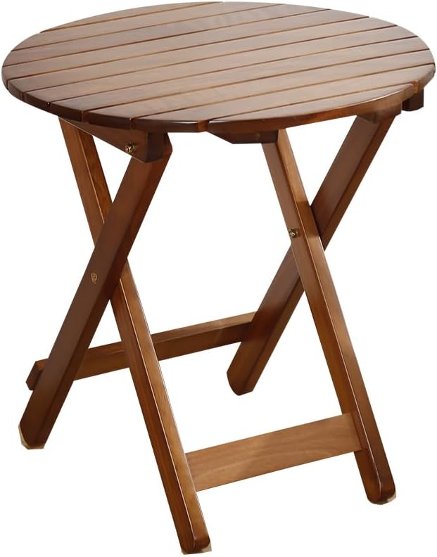 Outdoor Small Table, Round Folding Wooden Patio Side Table Furniture End Tabl...