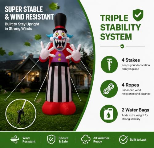 11FT Giant Halloween Inflatables Clown Ghost Outdoor Decorations, Giant Blow Ups with Build-in LED Lights, Scary Yard Garden Decoration for Halloween Party Indoor Outdoor