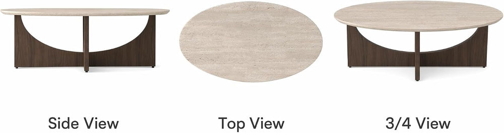 Honyee Oval Coffee Table 47 Inch, Travertine-Look Living Room Center Table