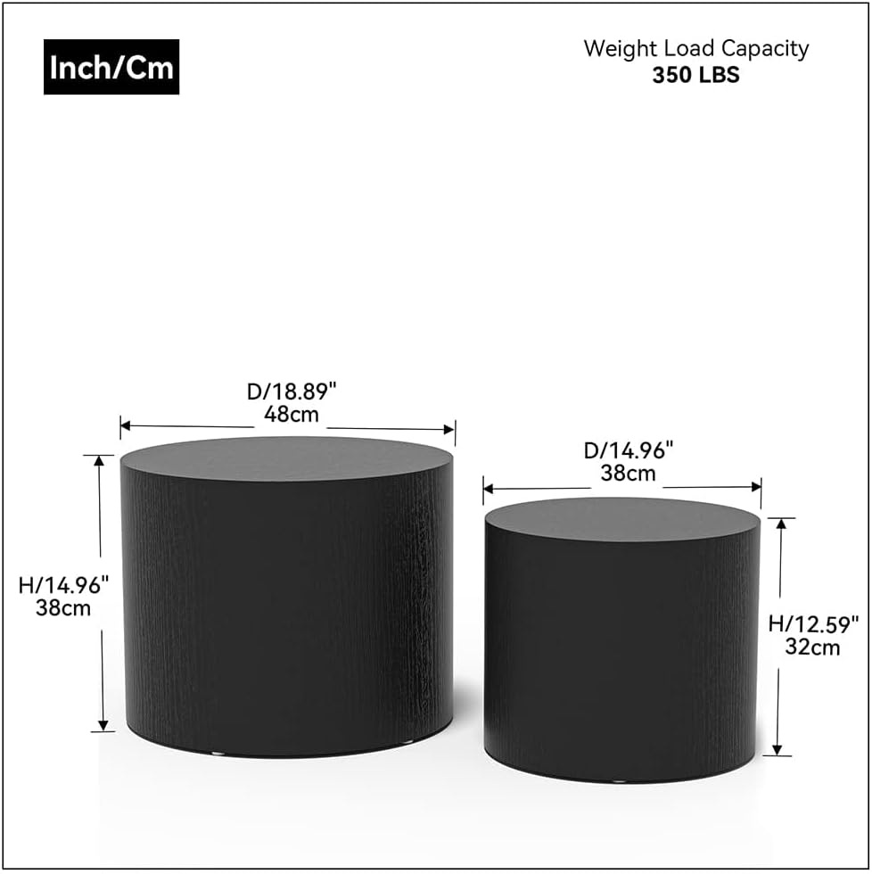 Nesting Coffee Table Set of 2, Modern Round Coffee Table with Non-Slip Feet, ...