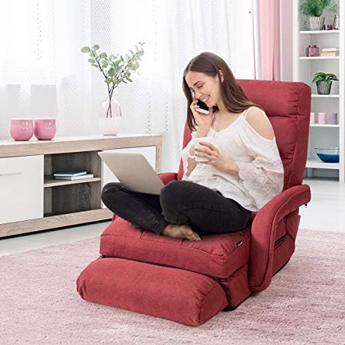 GIANTEX Folding Floor Chair with 6-Position Adjustable Backrest (Red)