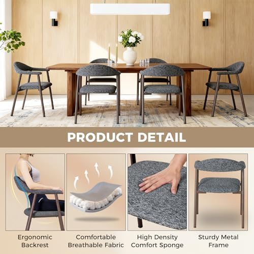 DUMOS Dining Chairs Set of 4, Linen Fabric Accent Chair with Curved Back