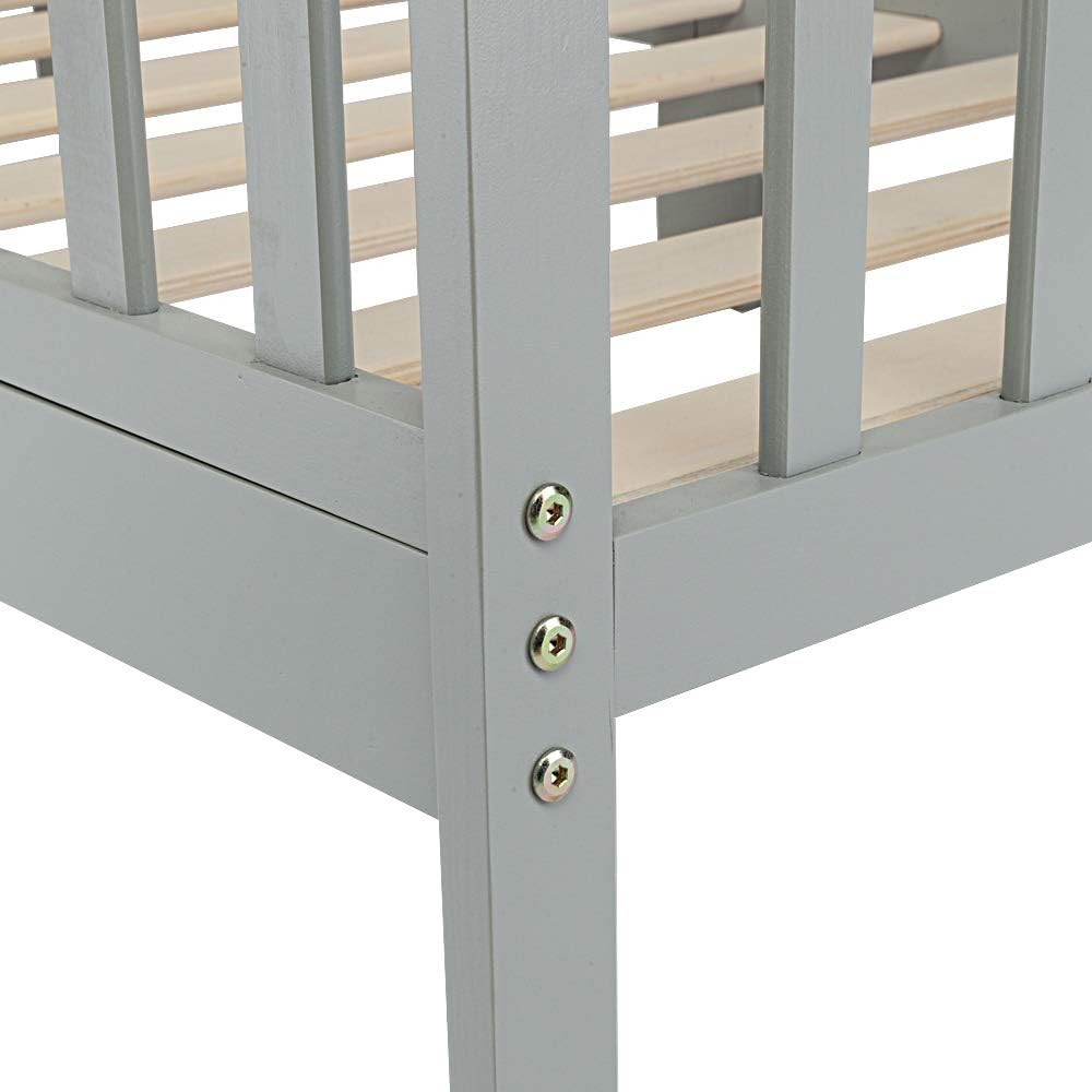 Bed Frame, Grey, Solid Pine Wood, Single Bed