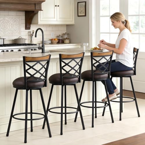 Set of 4 Swivel Bar Stools with Backs, 2-in-1 Adjustable 25"/30" He...