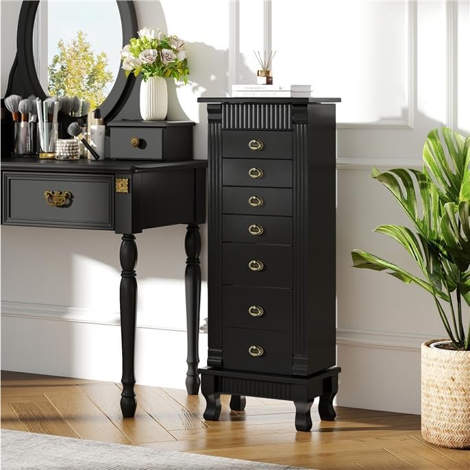 LDAILY Standing Jewelry Armoire Cabinet, Wooden Storage Chest