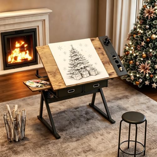 Garvee Height Adjustable Drafting Table, 0-75°Tilting Drawing Desk