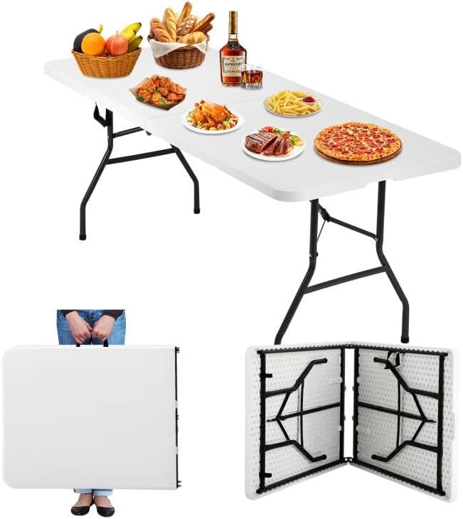 Dkeli Folding Table | 6 ft Folding Picnic Table Portable | Heavy Duty Dining ...