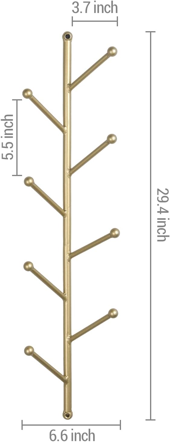 MyGift Modern Gold Metal Wall Hat & Coat Rack Tree with 8 Branch Hooks