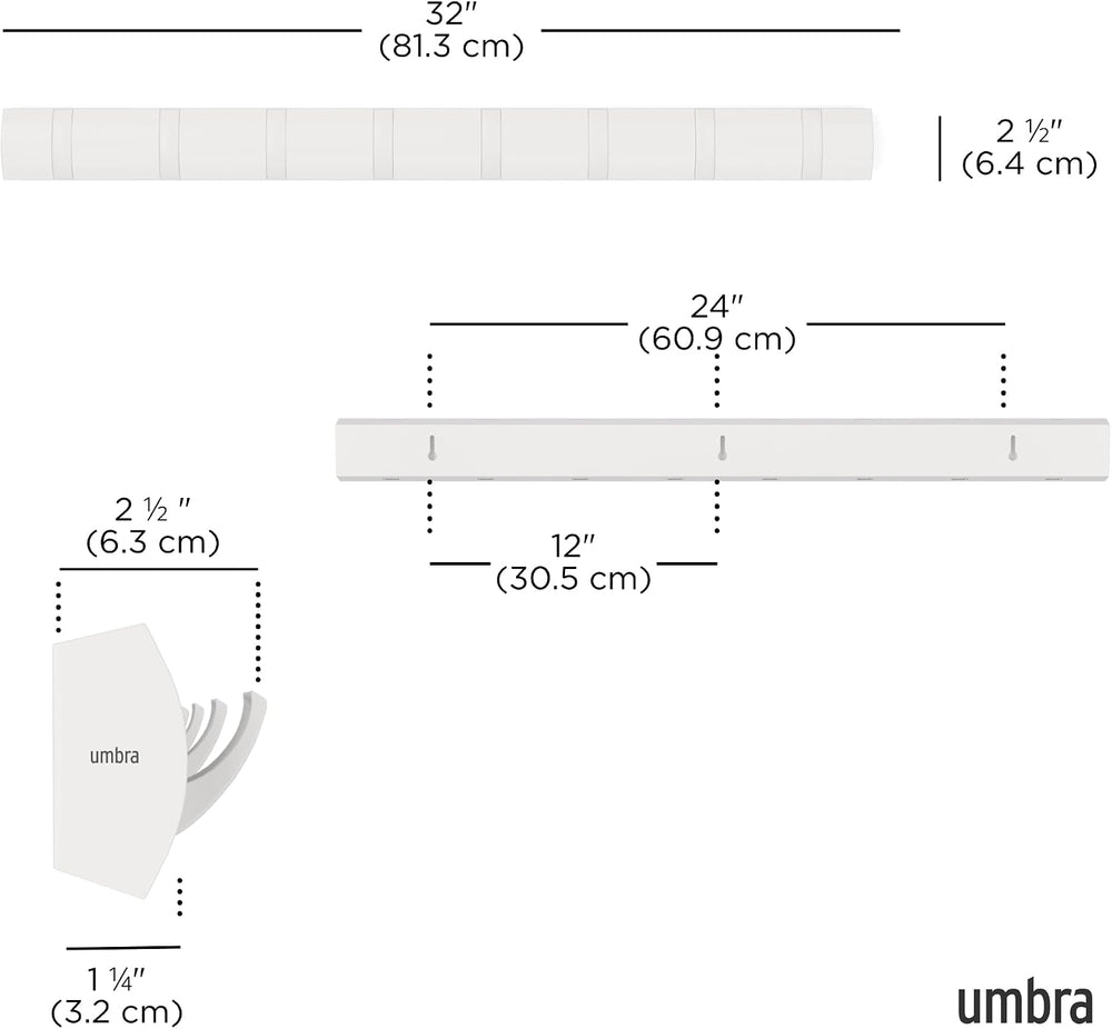 Umbra Flip Coat Rack, Wall Mount 8-Hook, Space Saving, White/Nickel