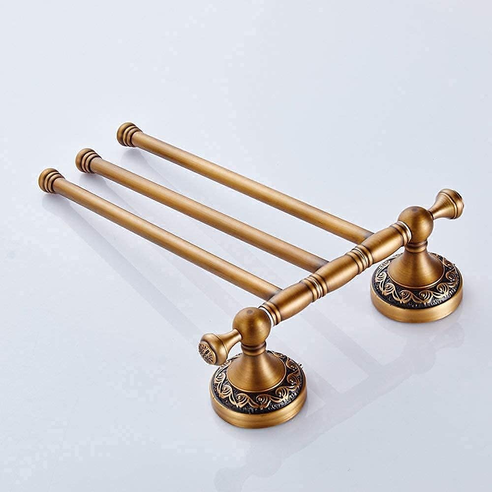 Leyden Swivel Towel Bar, Antique Brass 3 Arm Swing Towel Rack Towel Rotated B...