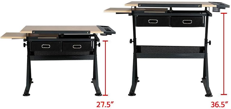 Topeakmart Height Adjustable Wood Drafting Table Drawing Art Desk Tiltable