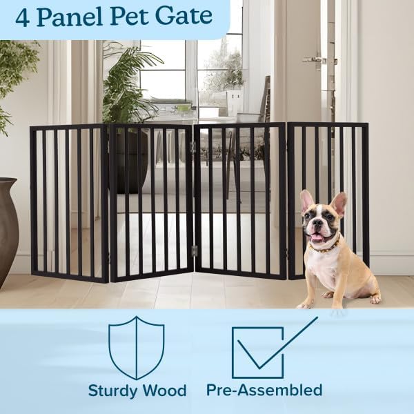Pet Gate - 4-Panel Indoor Foldable Dog Fence for Stairs, Hallways, or Doorway...