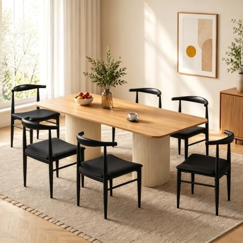 Yaheetech Mid Century Modern Dining Chairs Set of 6 Metal Legs Black Chair