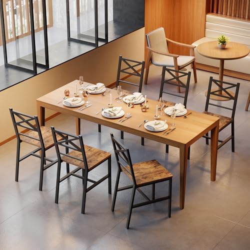 MAHANCRIS Dining Chair Set of 4, Rustic Wooden Kitchen Chairs with Backrest, Farmhouse Dining Chairs for Kitchen, Industrial Style Chair with Metal Frame, Easy Assembly, Rustic Brown TBHR1001S4