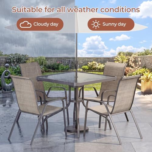 TLSUNNY 5 Pieces Patio Dining Set for 4, Glass Table and Textilene Chair