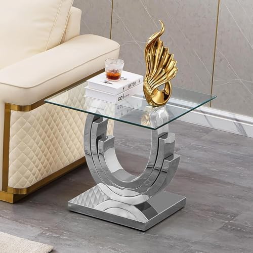 3 Piece Living Room Table Set, Rectangle Tempered Glass Coffee Table, End Tables, Console Table, Luxury Modern Clear Coffee Table Set of 3 with Silver Steel Base for Living Room, Apartment