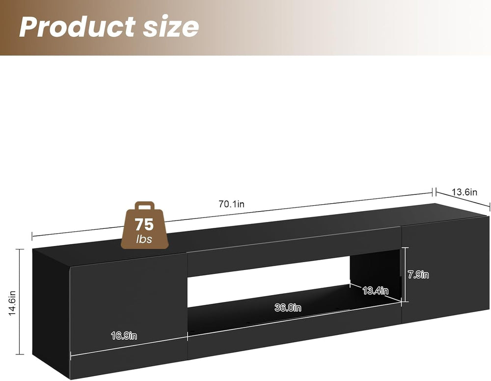 70" Floating TV Stand Wall Mounted with Storage for TVs Up to 80"