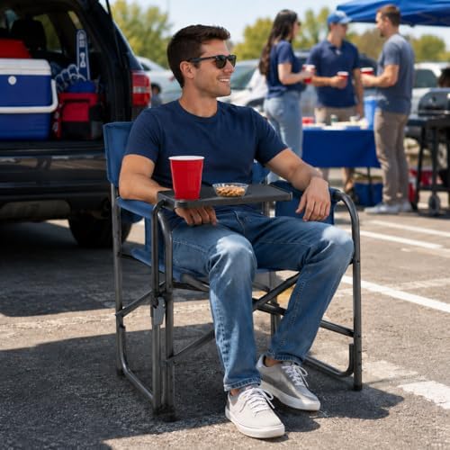 Portal Director Camping Chair with 2-Way Rotating Side Table, 300 lb, Blue