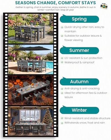 SERWALL 59" HDPE Outdoor Dining Set for 6, w/ 1 Table & 6 Chairs, Gray