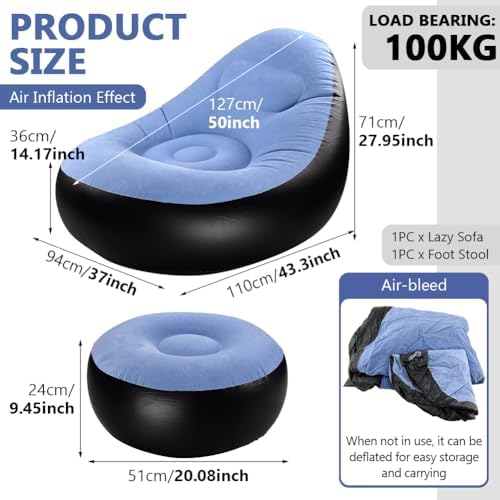 Inflatable Lounge Chair for Adults, Portable Folding Inflatable Blow Up Couch...
