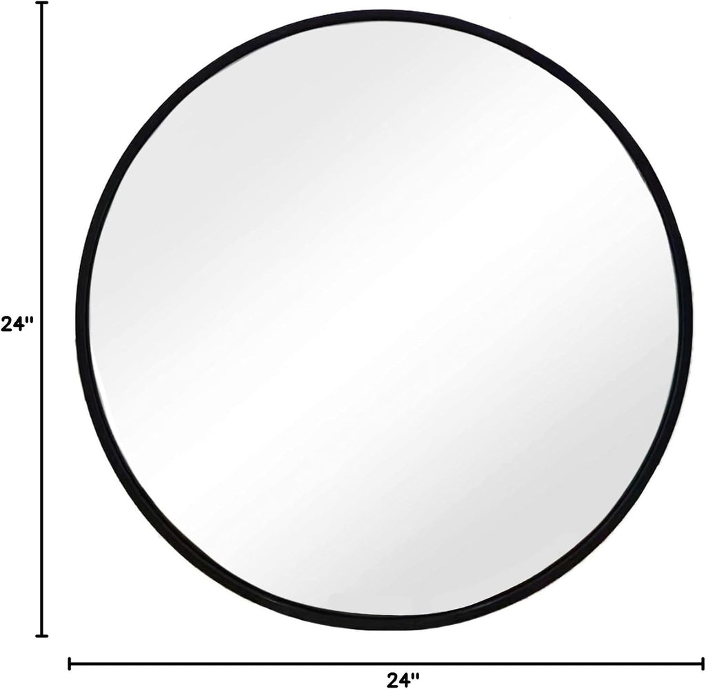 Sunniry Black Round Mirror, Round Mirror 24 inch, Matte Black Metal Frame
