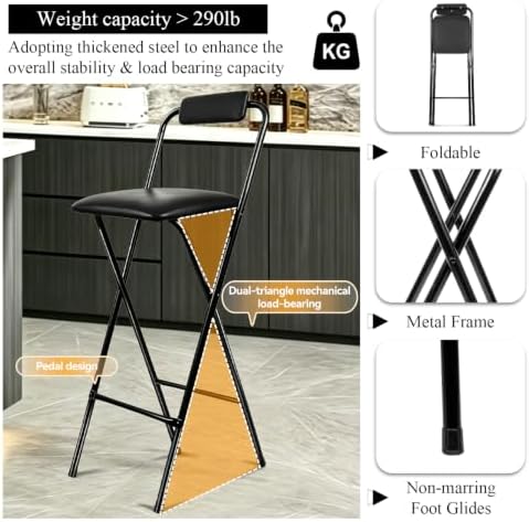 Folding Stool with Back,2 Pcs Tall Foldable Stool 29.5 Inch