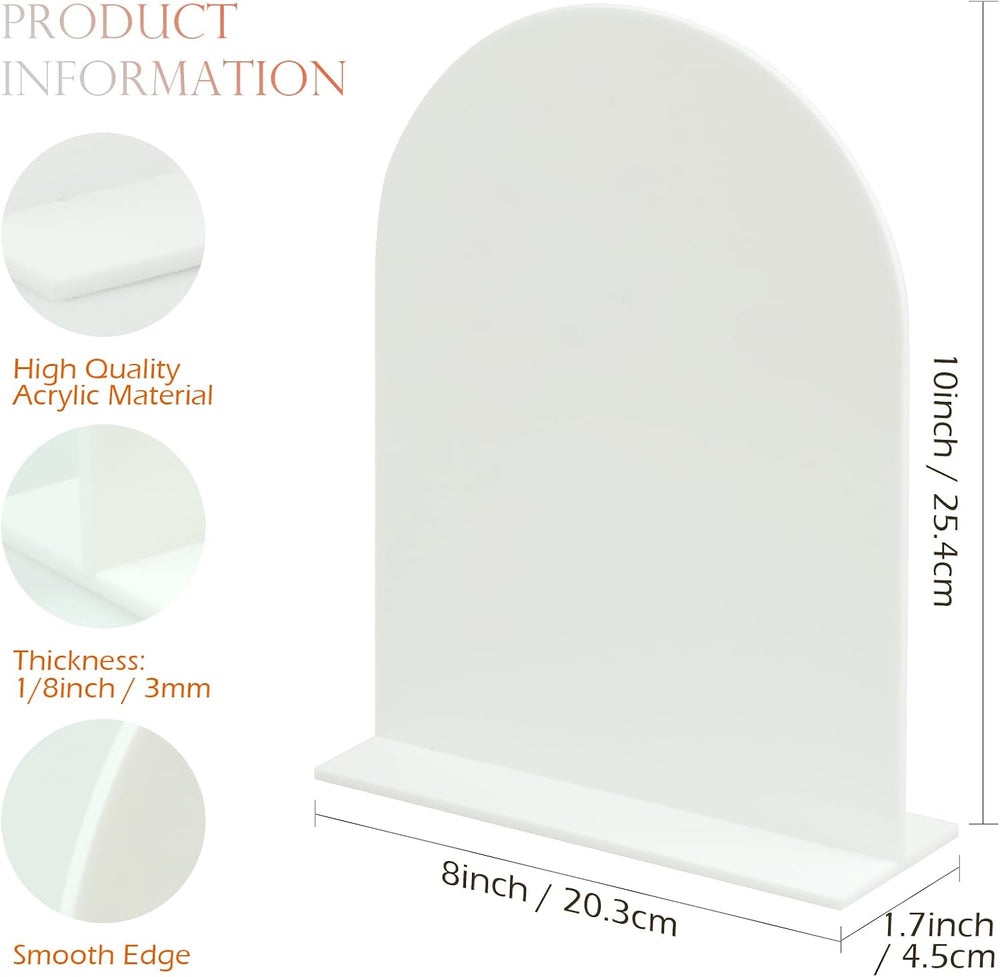 8x10 Inch Blank White Arch Acrylic Sign with Stand 1/8 inch Thick