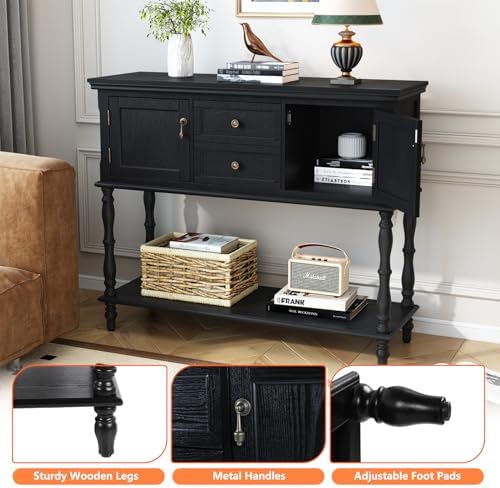 ARTPOWER Console Table with 2 Drawers, Retro Entryway Table with 2 Door