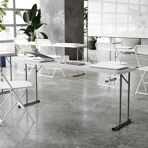 Flash Furniture 6 ft Plastic Folding Training Table, Granite White