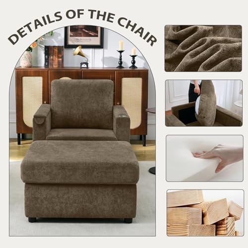 Rading Chairs with Storage Ottoman and Folding Tray Table, Brown