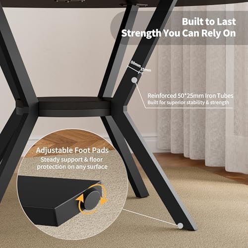 Black Wood Dining Table for 2-4, 42 Inch Round Kitchen Table with Storage
