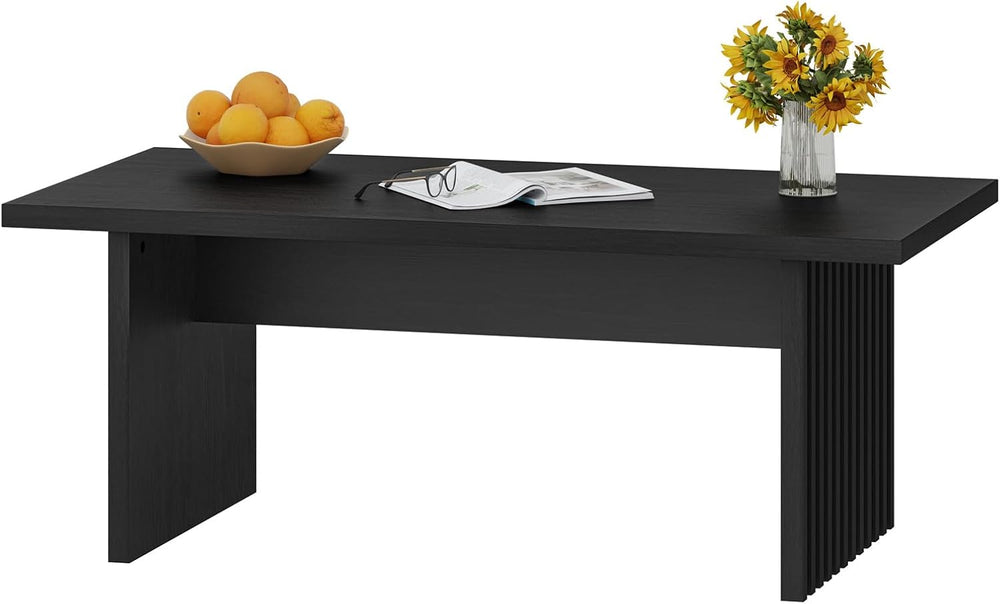 BON AUGURE Black Coffee Table, 43 Inch Fluted Living Room Tables, Modern