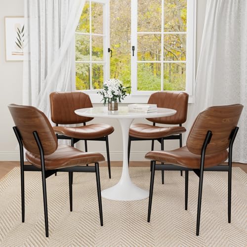 REONEY Dining Chairs Set of 2, Mid-Century Modern Kitchen Chairs, Camel