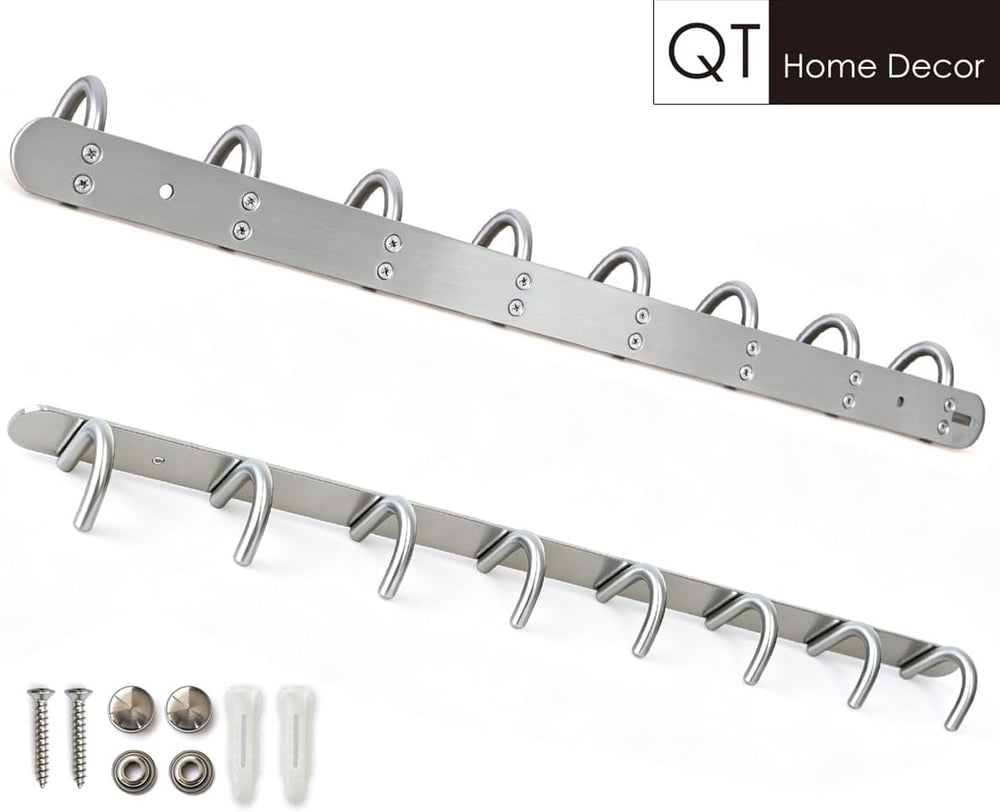 Wall Mounted Coat Rack with 8 Round Hooks - 21.6 Inch Brushed 304 Stainless S...