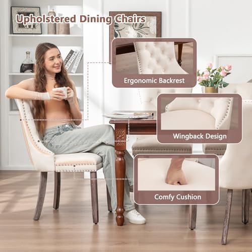 Eifizek Dining Chairs Set of 6 Upholstered Chairs with Tufted Back, Beige