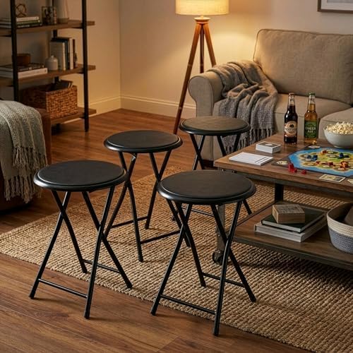 Lavish Home Portable Folding Stool with Backless Seat Set of 4, Black, 18”