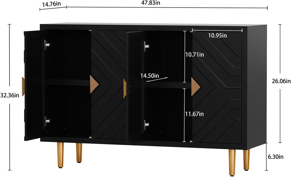 HLR 48'' Modern Sideboard Buffet Storage Cabinet with 4 Doors, Black
