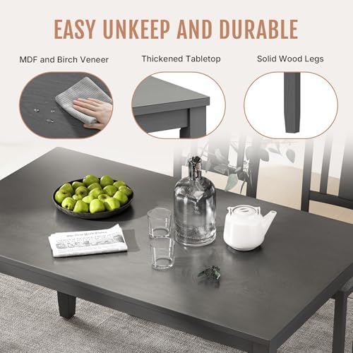 Zevemomo 6-Piece Solid Wood Dining Table Set, Dining Table Set for 6, Grey