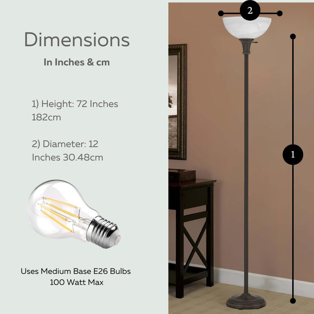 LIGHTACCENTS Bronze Floor Lamp, 72'' Torchiere with Glass Shade, Mode...
